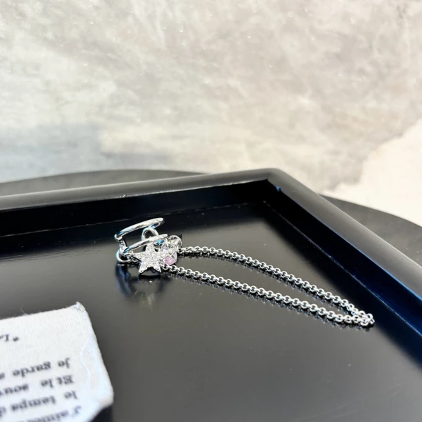 铜合金合成锆石耳饰 星星链条耳夹EJ1155（一个）