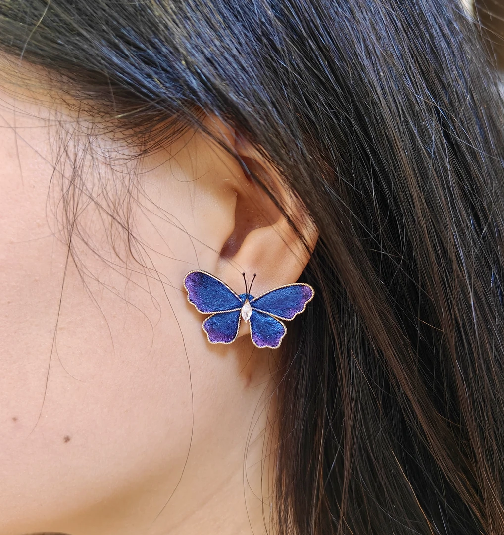 掐丝绒花工艺【蝴蝶】耳饰蓝色蝴蝶耳环海边度假风简约百搭时尚