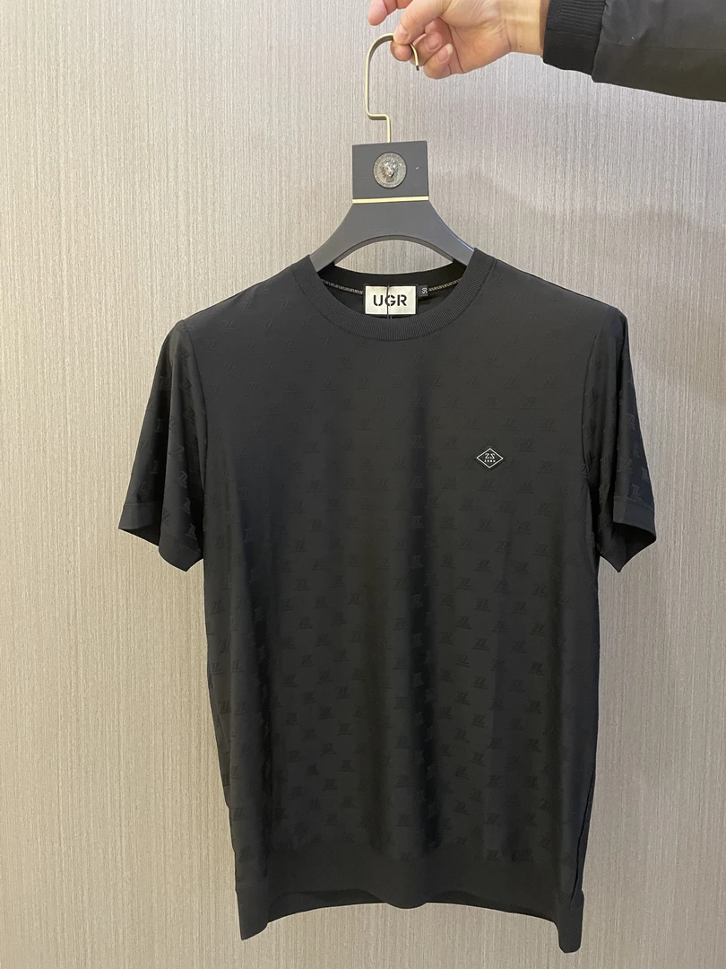 水龙男装修身冰丝垂感商务休闲圆领提花短袖体恤衫 春夏新款