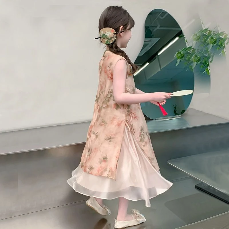 女童旗袍汉服连衣裙2025夏季新中式国风洋气公主裙女孩超仙水墨裙