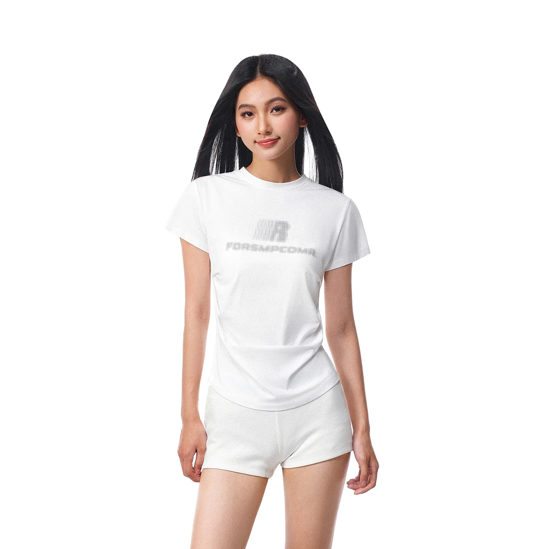FDR官方店 渐变logo凉感收褶短袖t恤女夏季辣妹修身正肩显瘦上衣