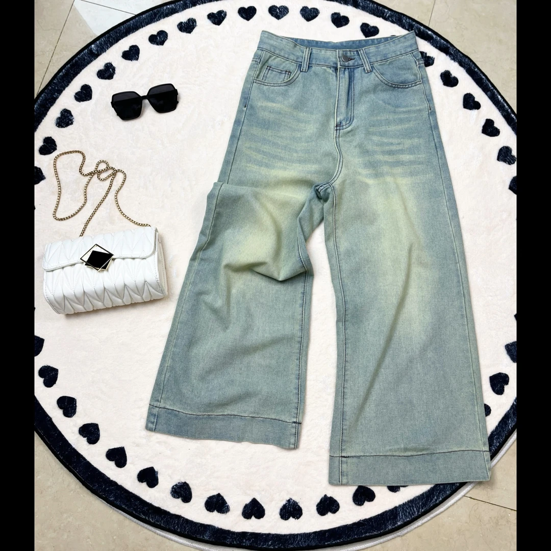 夏季薄款软牛仔新款女装高腰百搭显瘦窄版阔腿牛仔裤阔腿裤