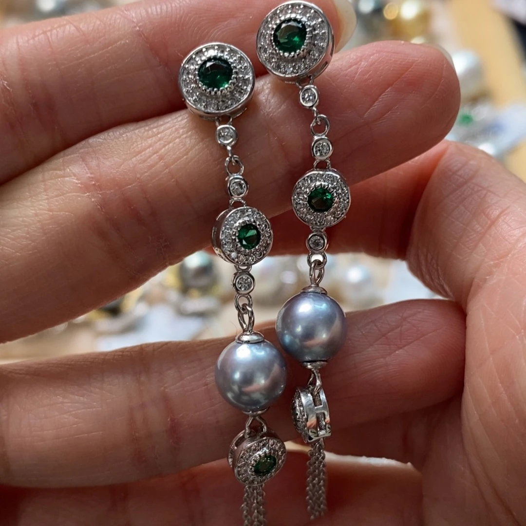 海水珍珠耳饰银S925镶嵌