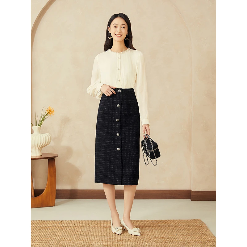 YINER音儿新款法式优雅流光纱钉珠轻衬衫千金风上衣8C65130076