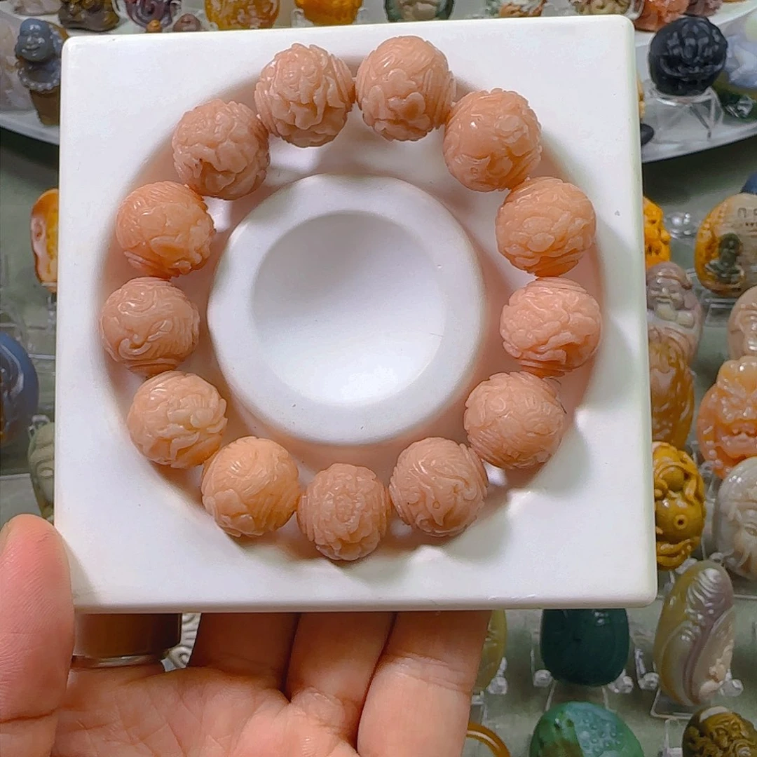 石英质玉手串未镶嵌天然阿拉善彩玉凤凰牡丹手串