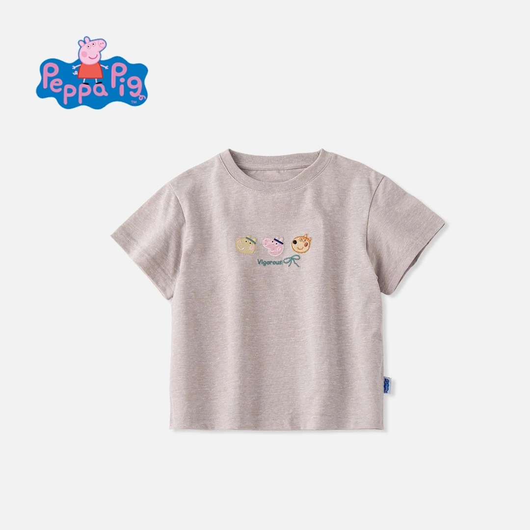 小猪佩奇圆领女条纹短袖印花可爱T恤夏季儿童休闲针织夏装女童