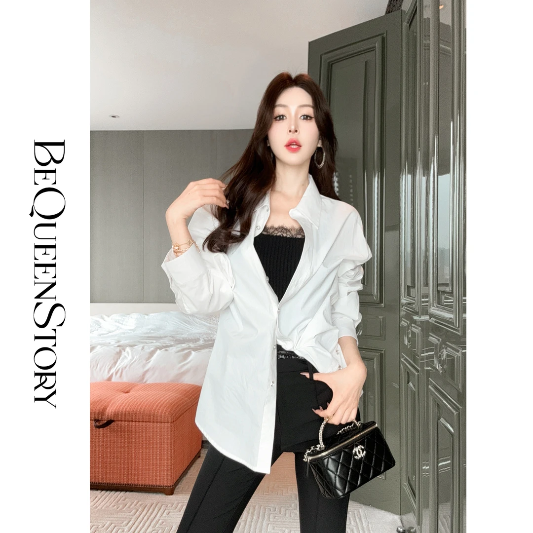 余潇潇【简奢画报】100棉气质宽松翻领衬衫&吊带两件套