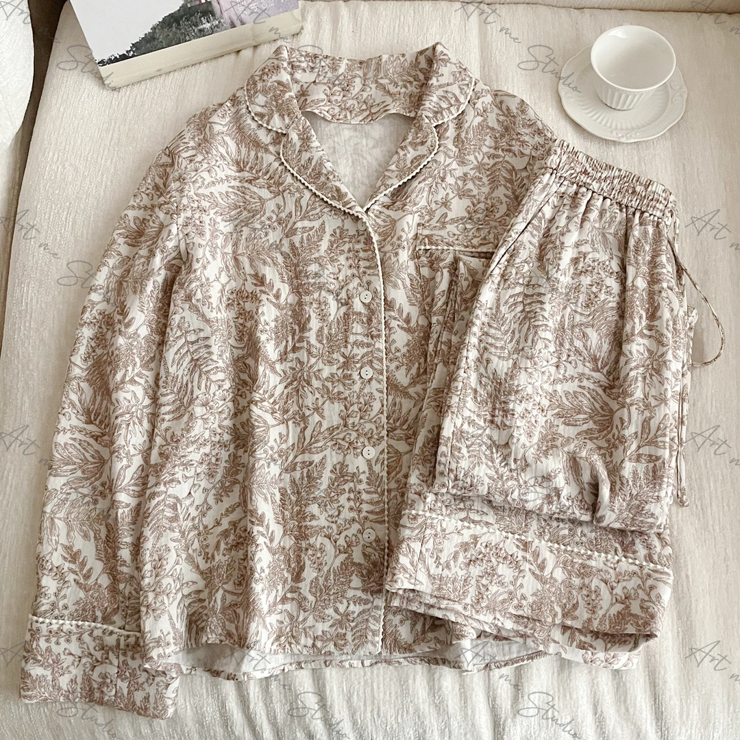 【ART ME】线下款100纯棉热卖腰果花色调性碎花睡衣套装w1698w1r