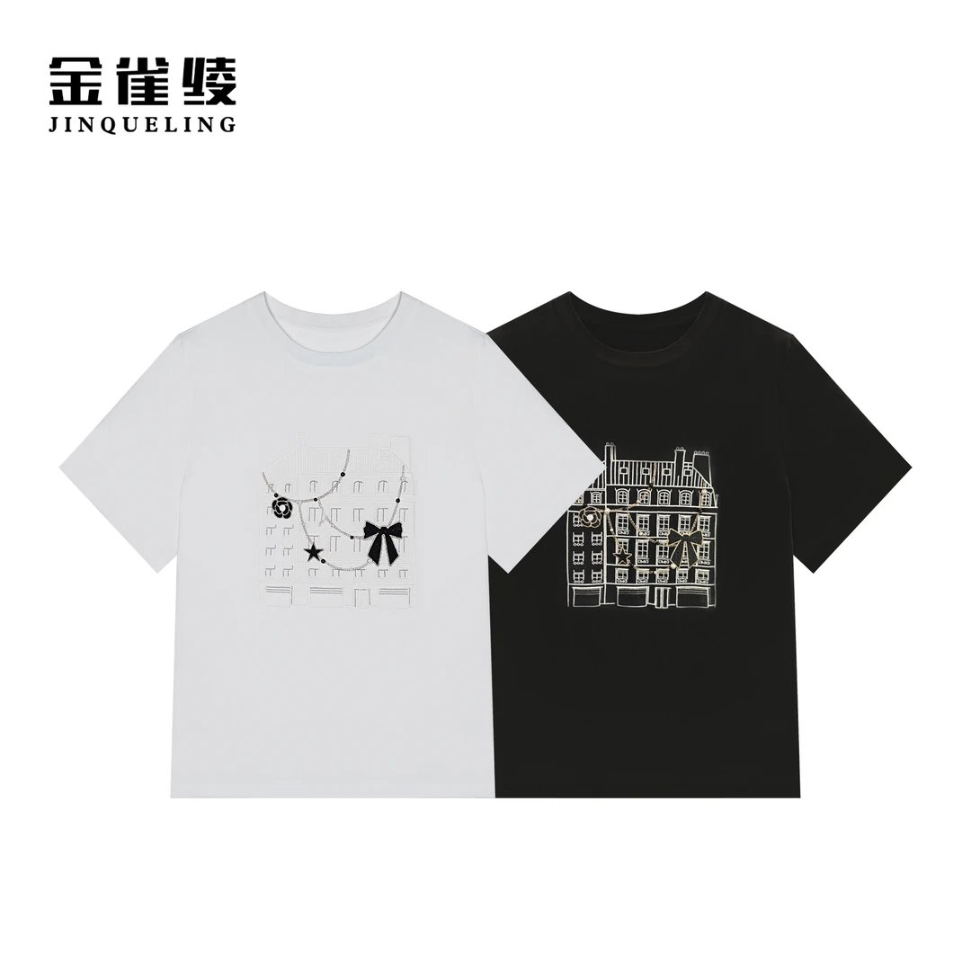 金雀绫【小房子】时尚休闲重工艺刺绣款圆领小衫SZA1S014