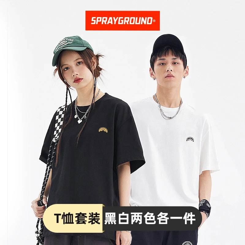 SPRAYGROUND 鲨鱼嘴黑白两件套短袖T恤宽松纯色百搭男XB WE010224