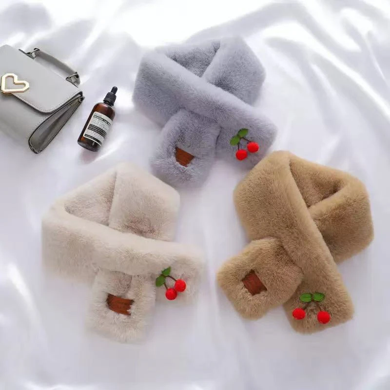 围巾女毛毛冬季保暖韩版百搭交叉围脖仿獭兔毛毛领新款护颈小围巾