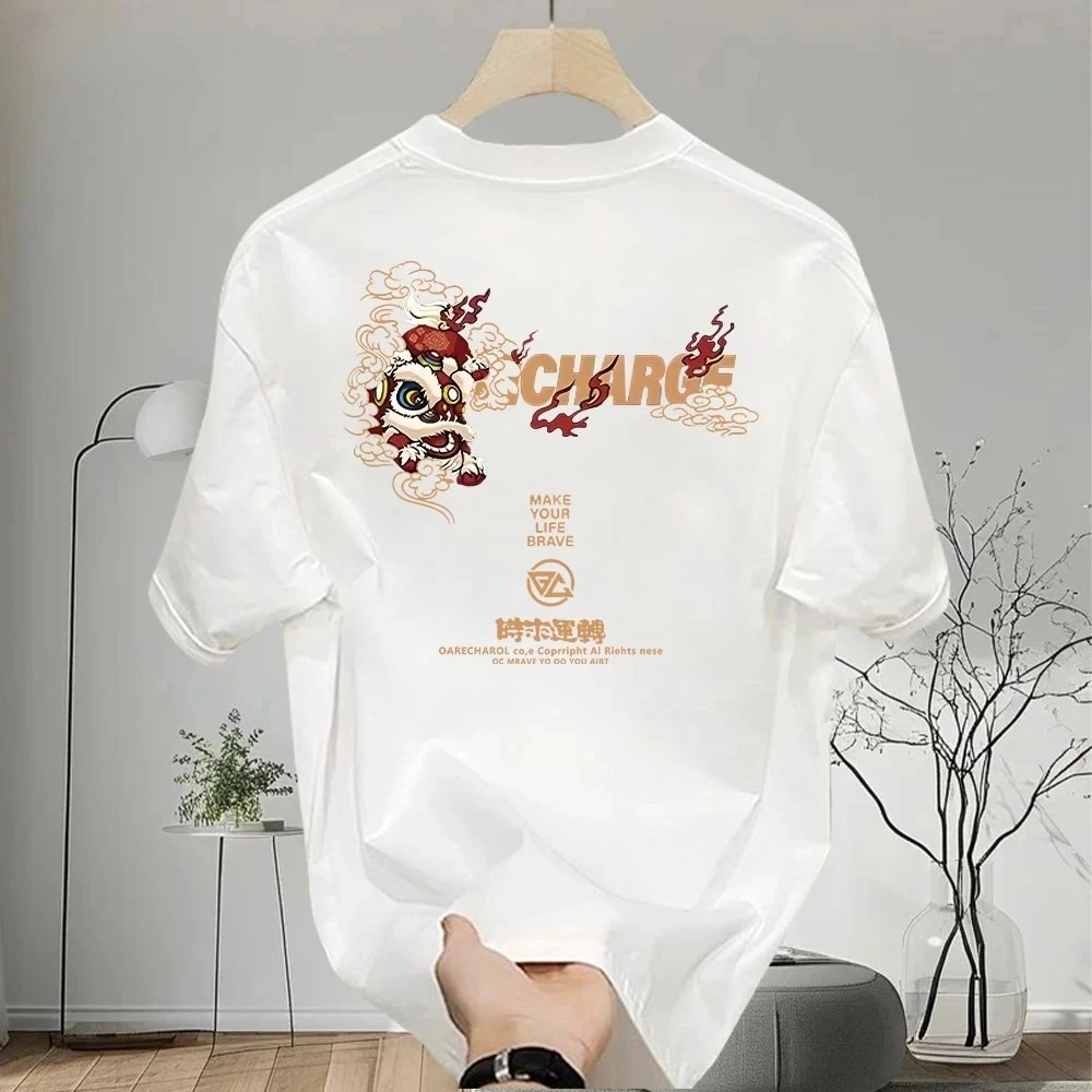 仓石一树2025新款国潮舞狮印花短袖t恤男士休闲宽松百搭短袖男