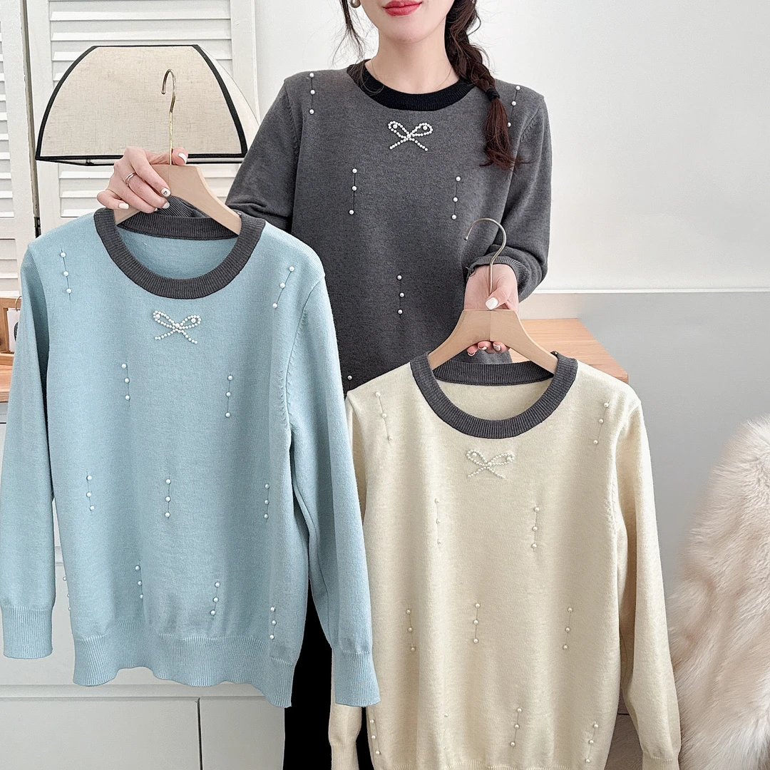 卡洛町大码女装110-200斤早春新款时尚百搭设计感圆领针织衫346