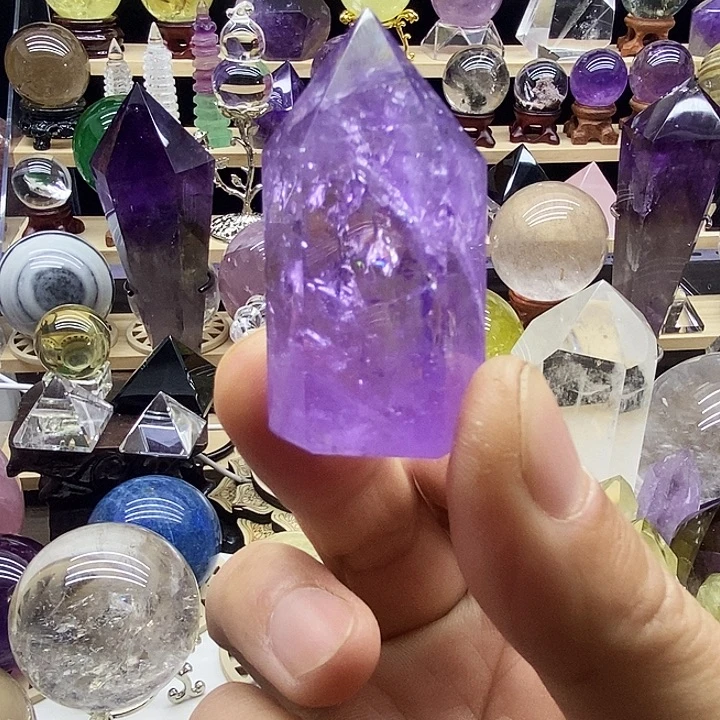 石材天然巴西紫水晶柱摆件