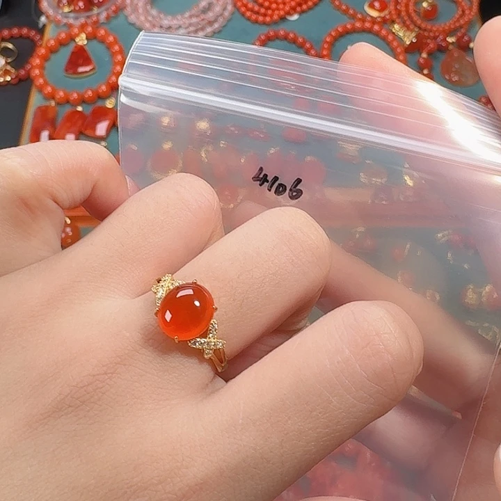 南红玛瑙银S925镶嵌戒指