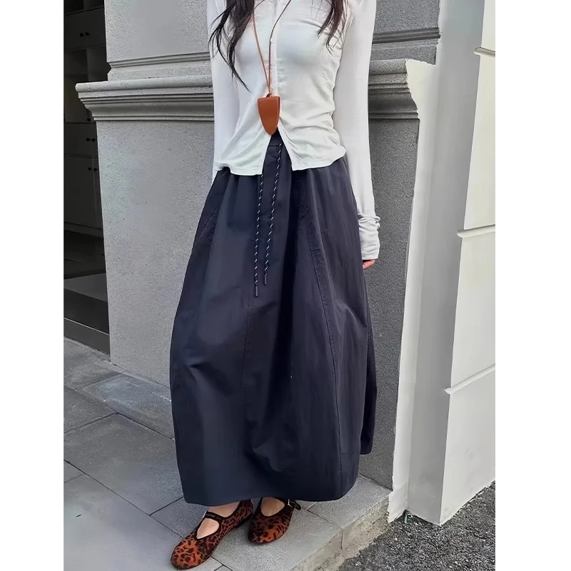 美式拼接花苞裙女夏季2025新款显瘦南瓜裙长裙高腰速干工装半身裙