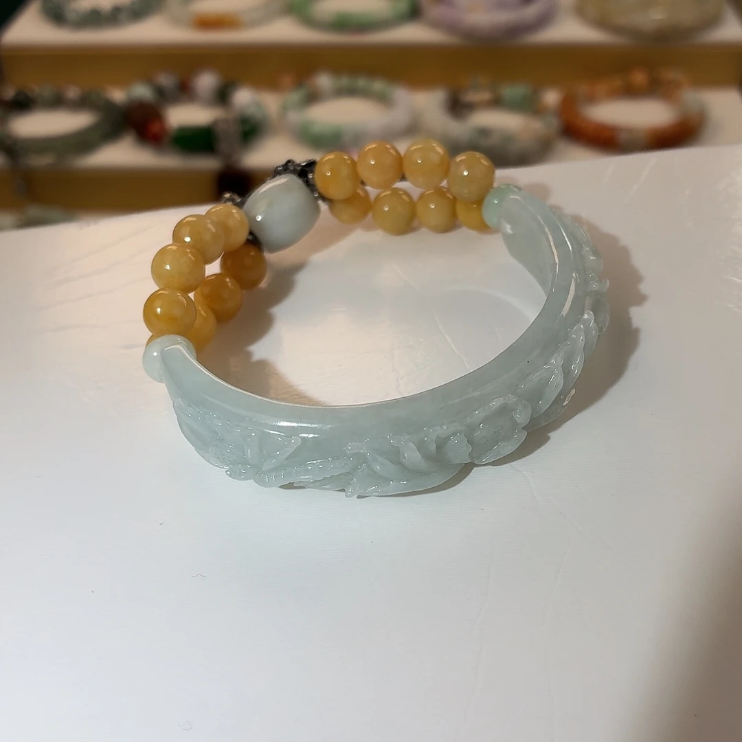 健***乐翡翠未镶嵌手镯莲花大长腿