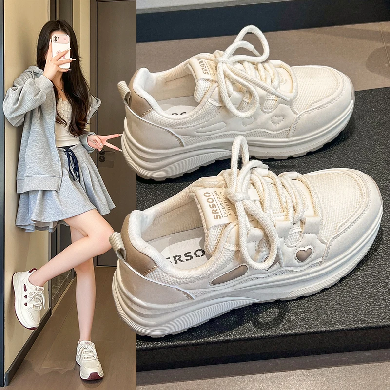 爆款阿甘鞋女2025春季新款爆款透气厚底网面运动鞋软底增高老爹鞋