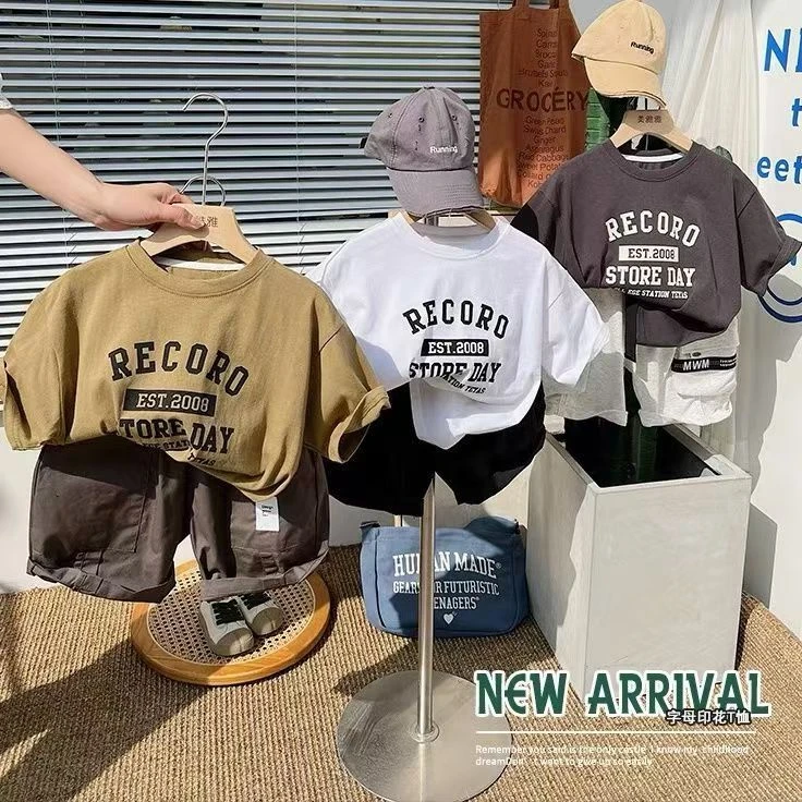 纯棉男童夏季宝宝字母韩版帅气短袖百搭字母印花半袖吸汗薄款T恤