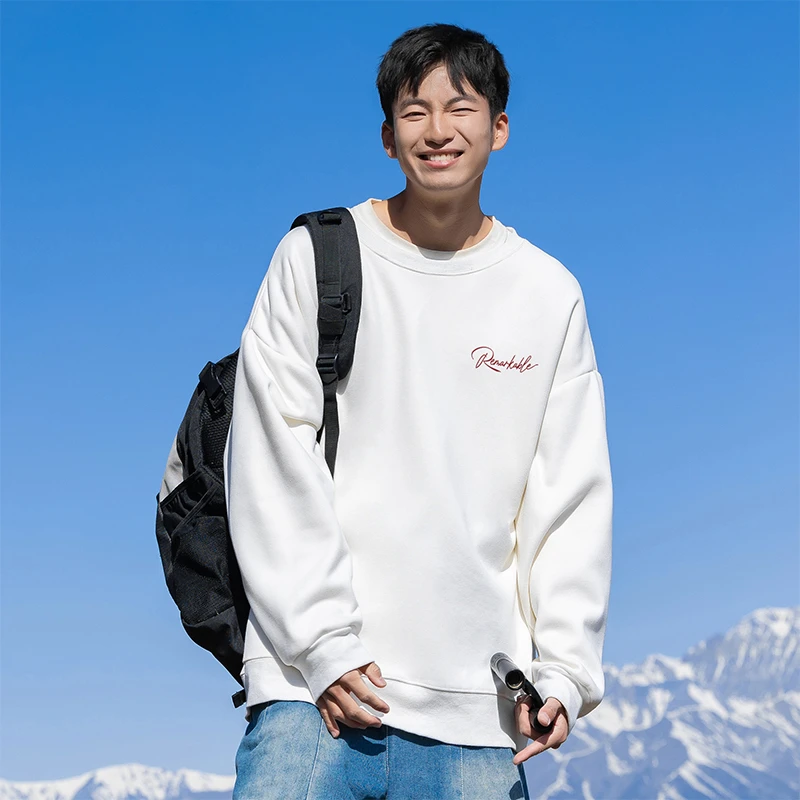 迈特优加绒可选圆领卫衣男印花卫衣百搭宽松休闲潮牌套头长袖1737