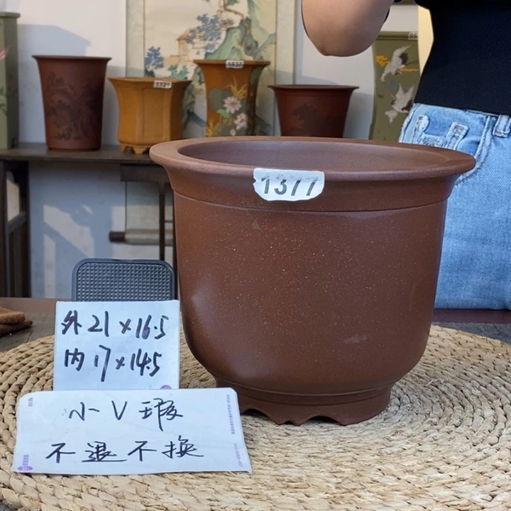 紫砂花盆  微微瑕紫泥金钟1377