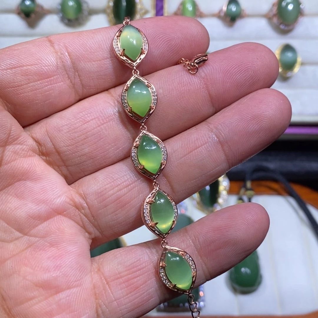 手链银S925镶嵌和田玉（碧玉）