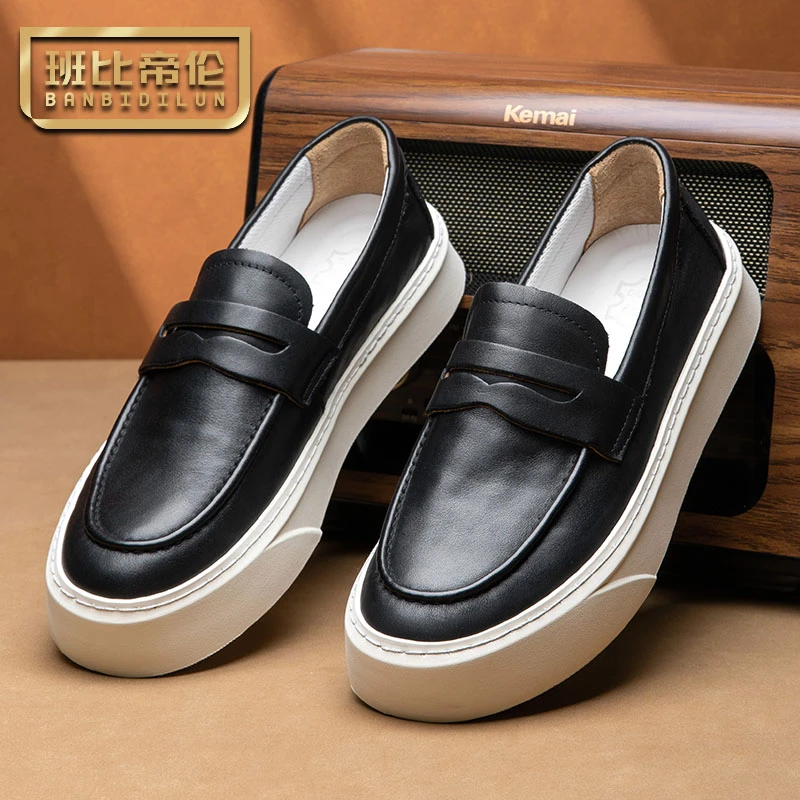 休闲皮鞋男鞋春秋季新款真皮软底一脚蹬懒人鞋套脚牛皮手工板鞋潮