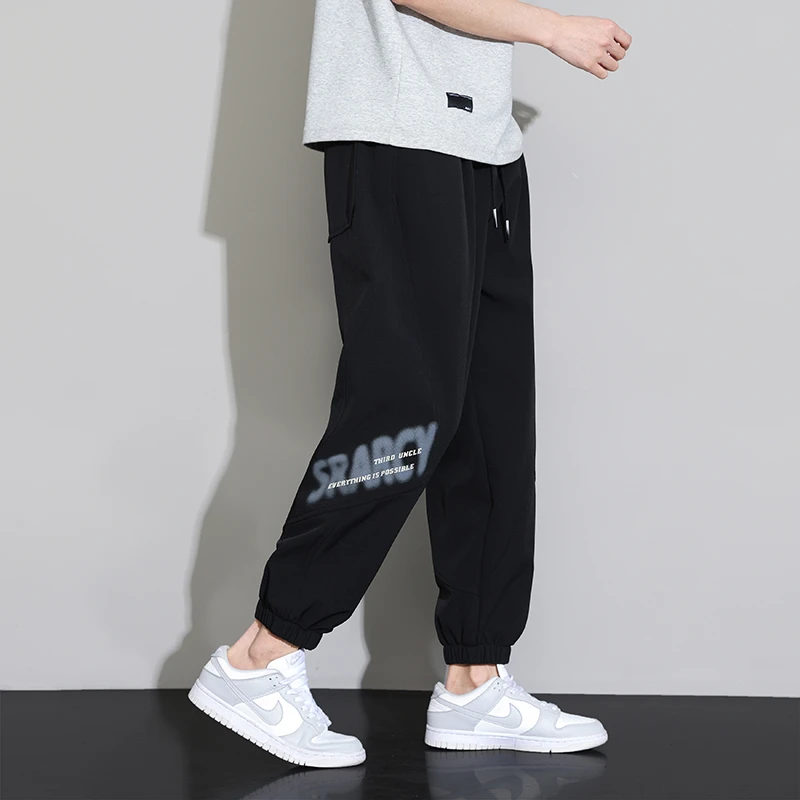 大码冰丝裤子男秋冬新款港风宽松百搭潮流爆款阔腿运动百搭卫裤子