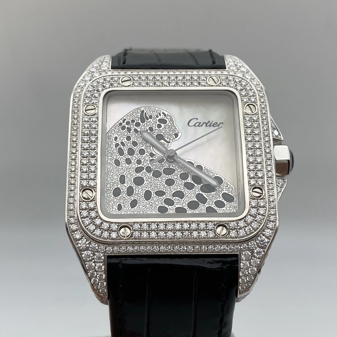 95新 Cartier/卡地亚 卡地亚 山度士 豹盘 后镶钻 表径：51*41mm