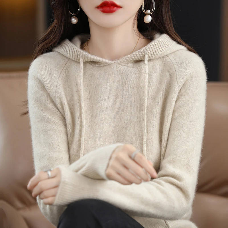 2025新款秋冬连帽针织衫宽松显瘦打底衫女帽衫针织毛衣
