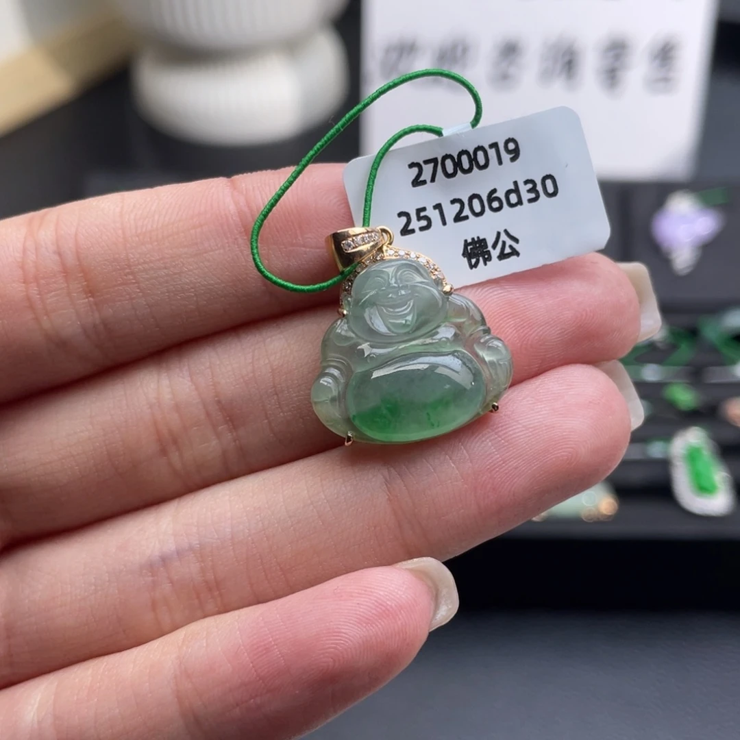 翡翠18K金镶嵌颈饰佛公肚里藏金（万内买断4750）