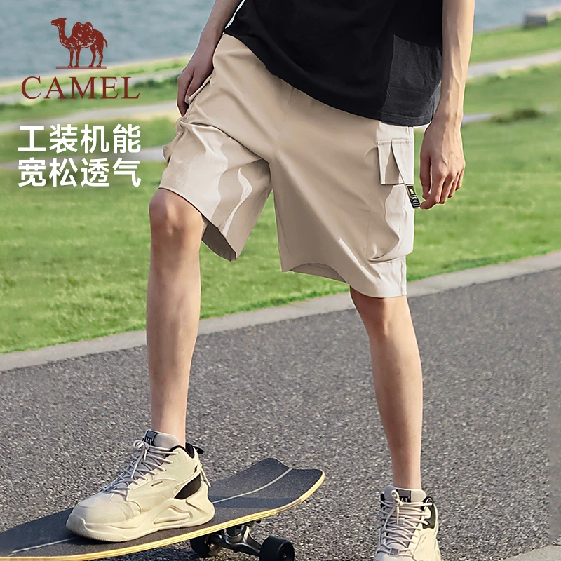 骆驼运动工装裤短裤男女速干2025夏季机能风宽松直筒五分裤子6037