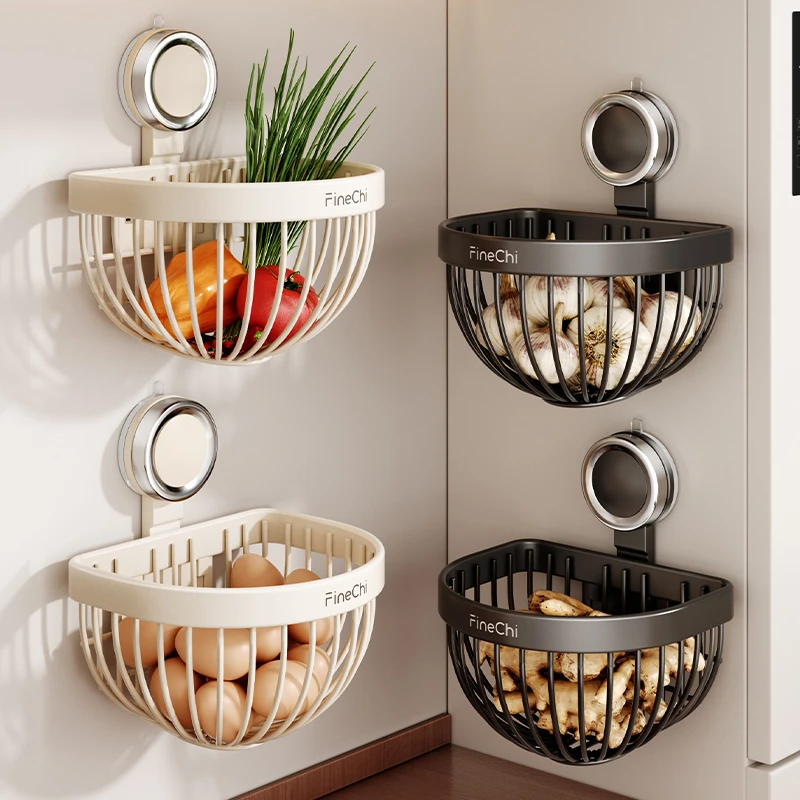 厨房姜蒜收纳筐吸盘置物架墙上壁挂收纳篮葱生姜大蒜置物架