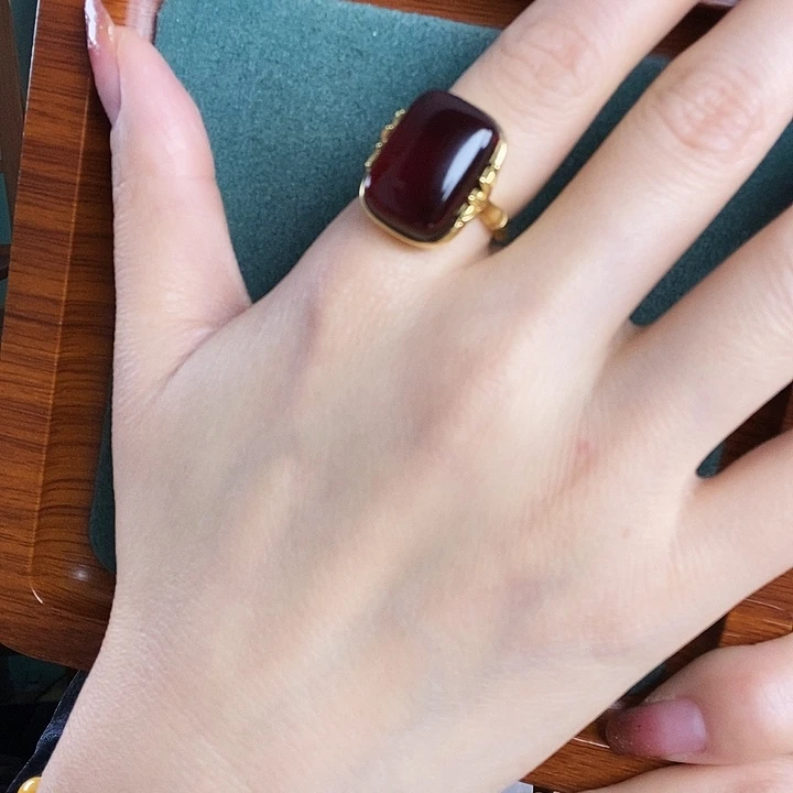 血珀银S925镶嵌戒指戒指