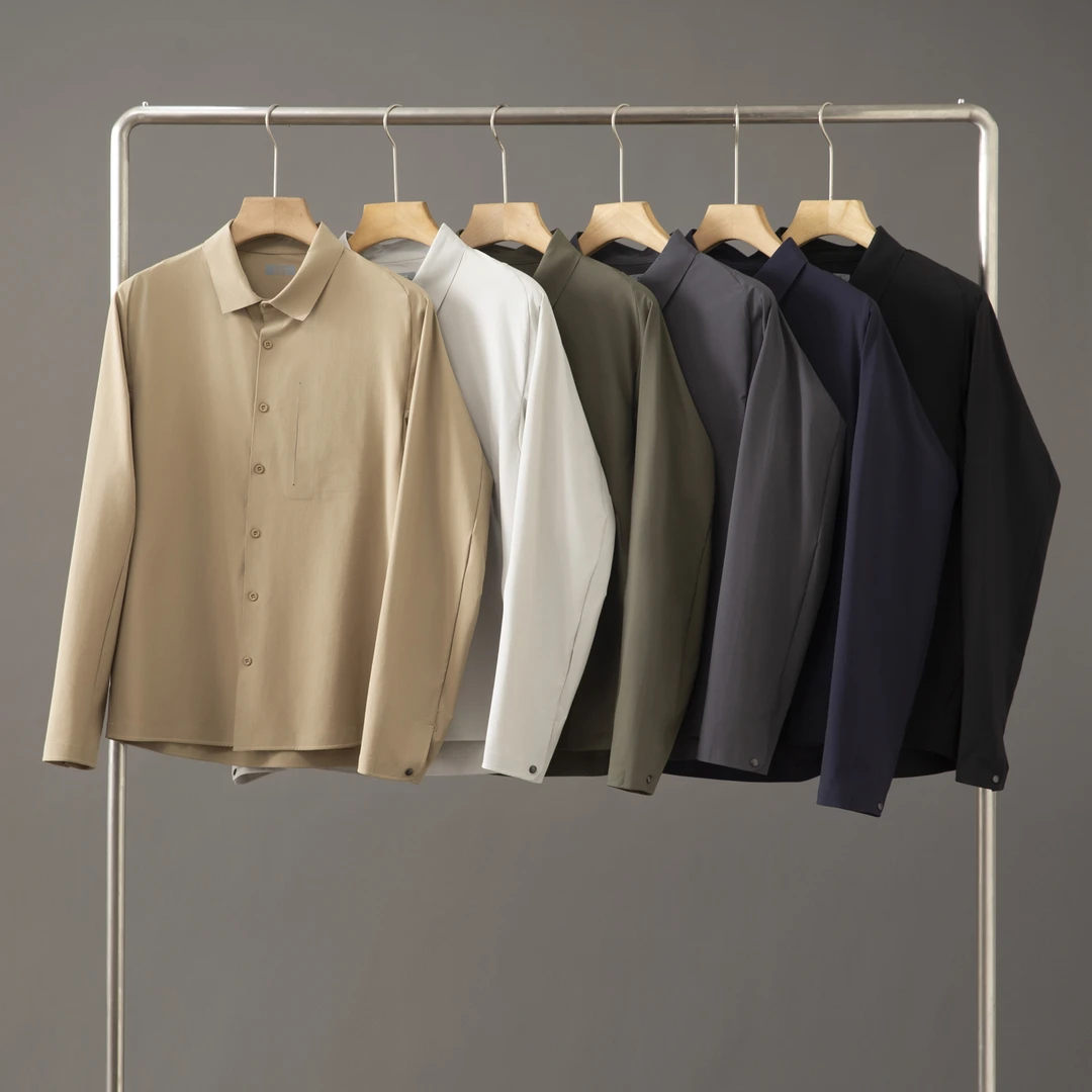 通勤百搭男士秋季商务休闲简约纯色四面弹舒适长袖衬衫2178-
