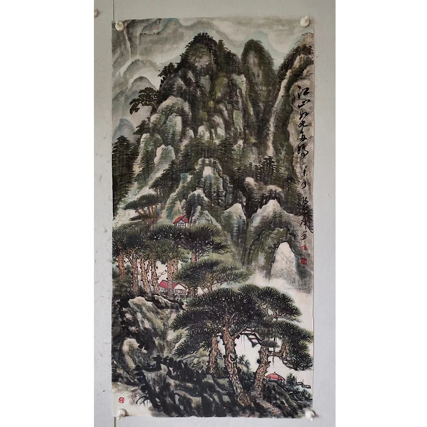 3606 纯手绘老字画《江山如画》中堂 尺寸 137×68
