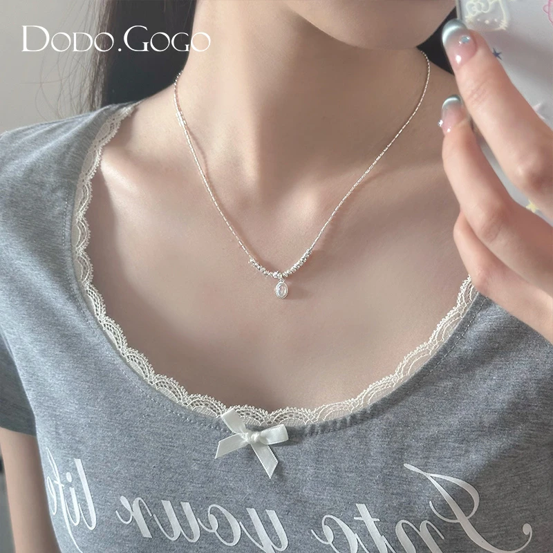 DODOGOGO 合金项链 冰透椭圆螺旋珠珠锁骨链小众设计高级感项链女