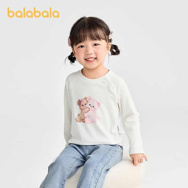 【商场同款】巴拉巴拉女宝宝t恤可爱小熊上衣长袖2025秋新款内搭