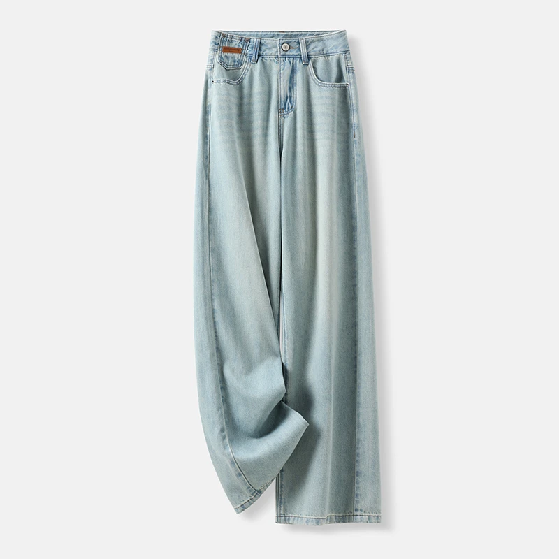 天丝直筒牛仔裤女春季2025新款高腰显瘦垂感宽松休闲窄版阔腿裤子