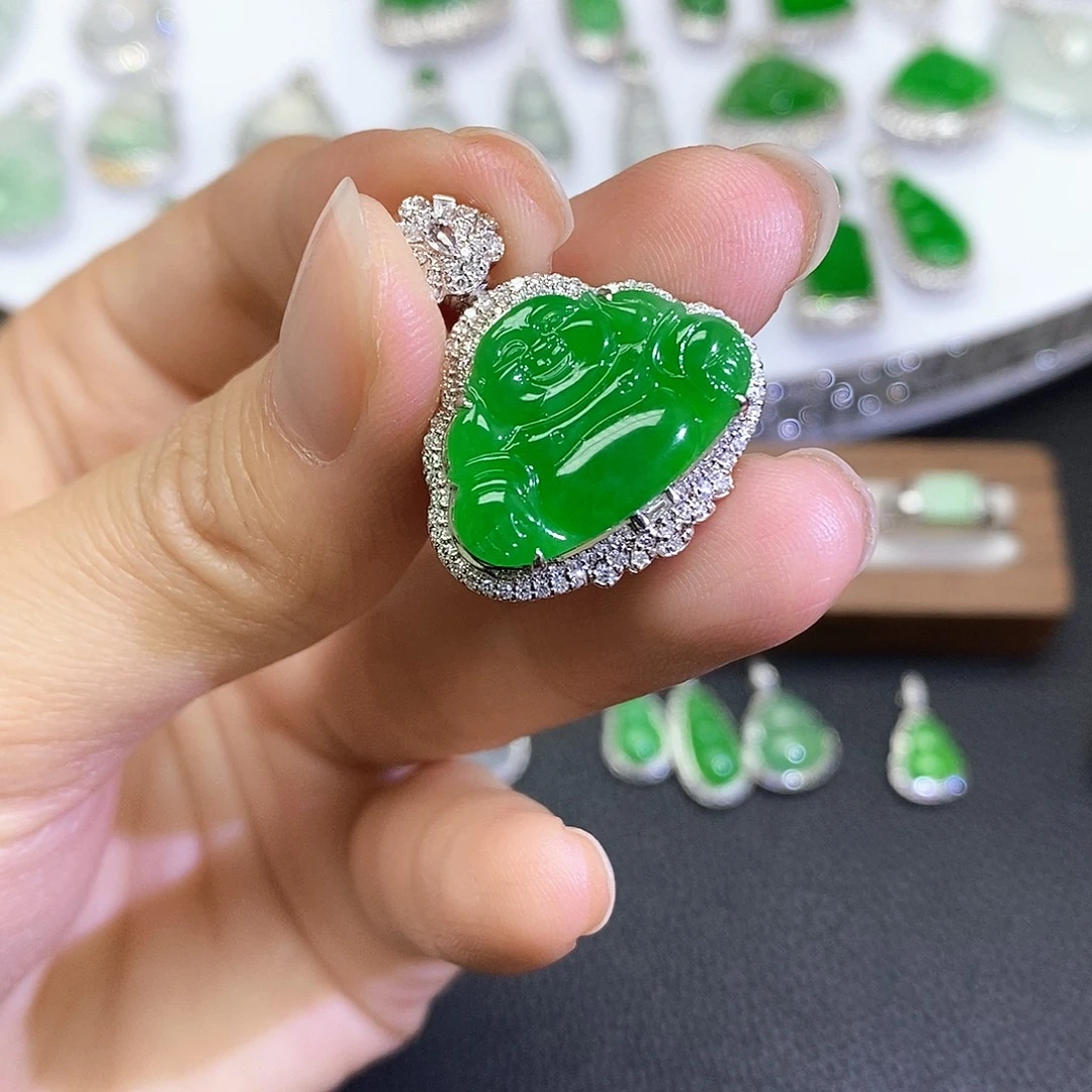 翡翠18K金镶嵌吊坠(不含链)