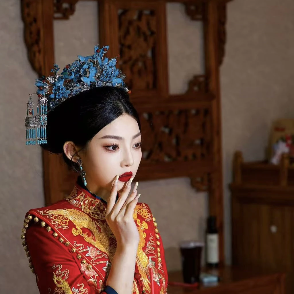 ETE ST2-11677新娘头饰 中式点翠蓝半冠