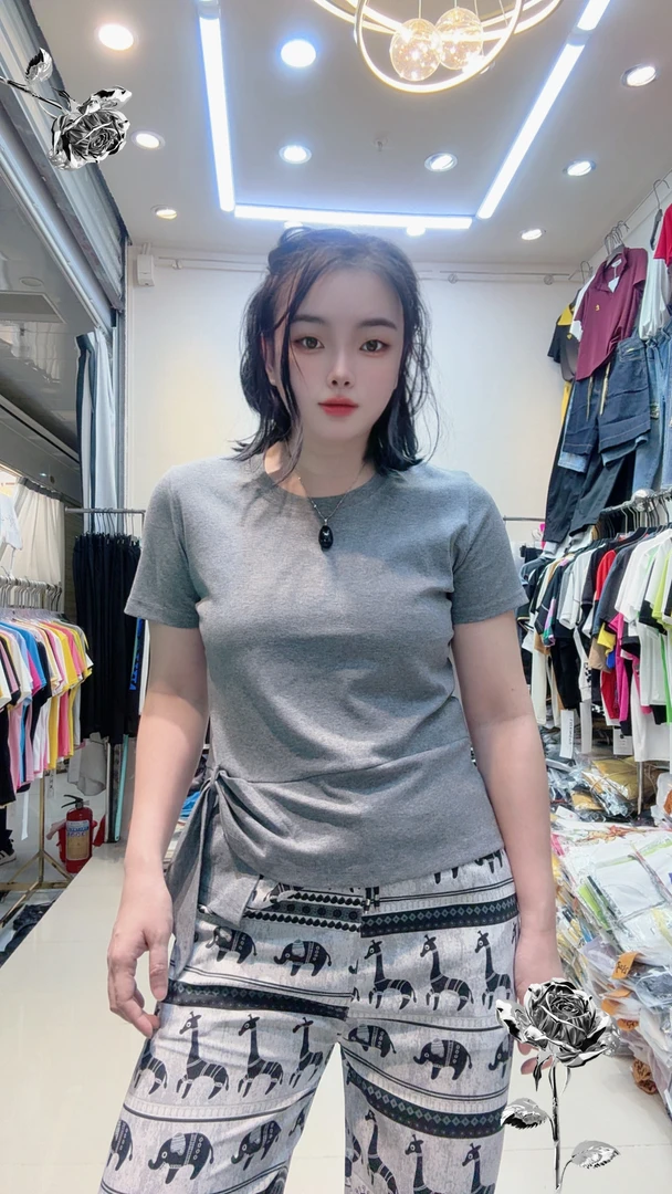 设计款上衣新款夏弹力圆领百搭显瘦减龄罗纹棉女t
