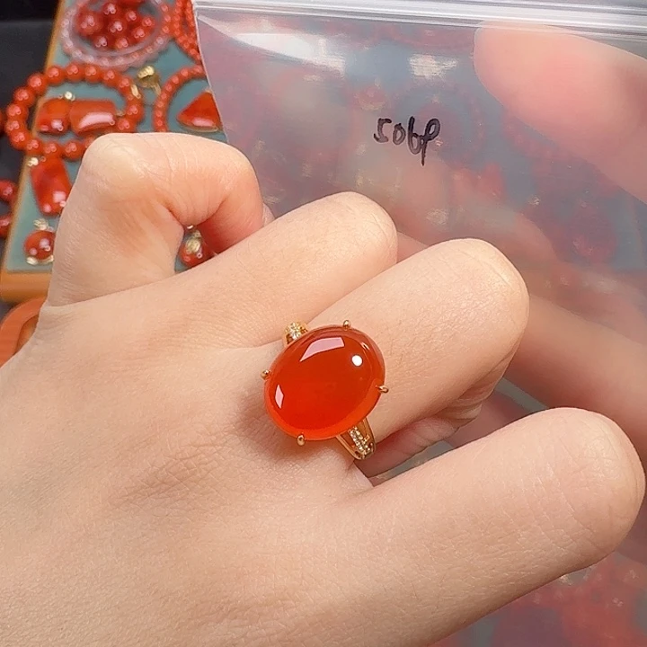 南红玛瑙银S925镶嵌戒指