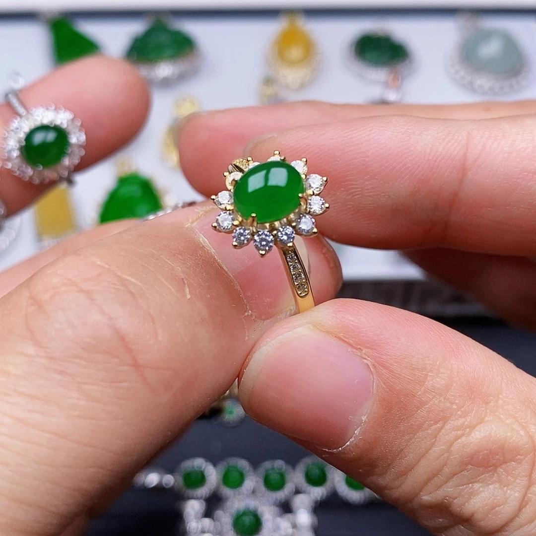 翡翠戒指银S925镶嵌戒指