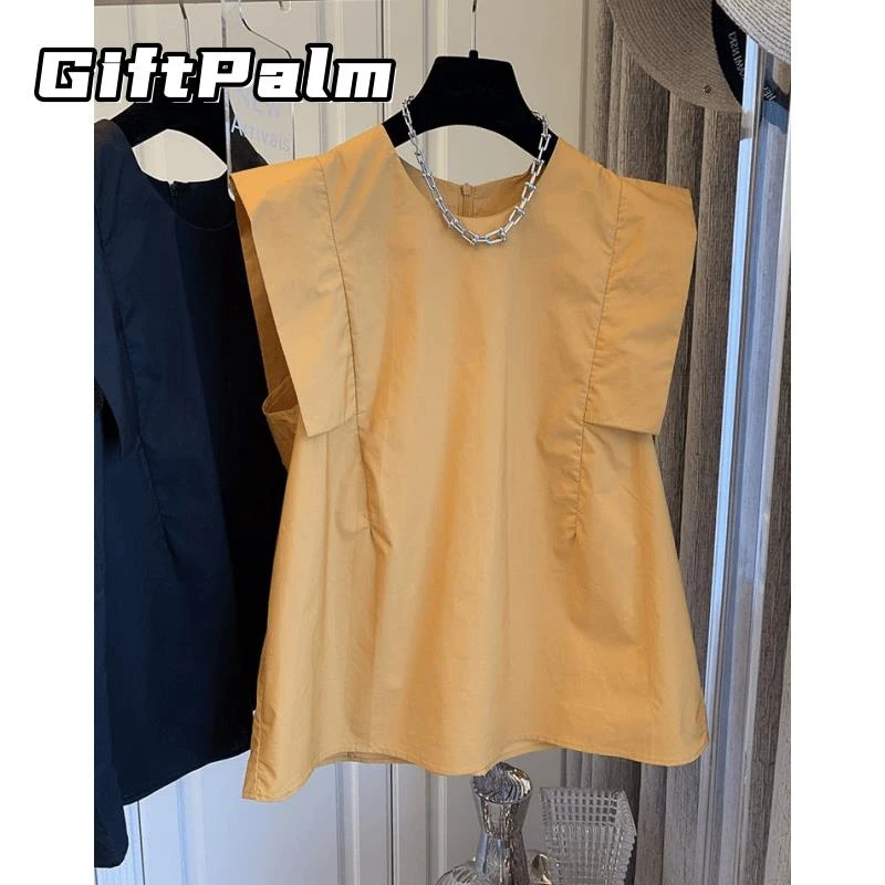 GiftPalm今年流行漂亮小衫夏新款胖妹妹设计感小众小飞袖法式上衣