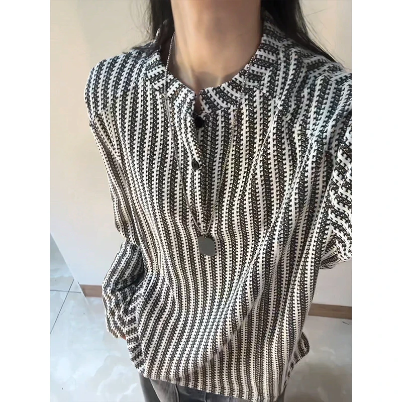 鱼骨纹亨利领卫衣男款秋季美式长袖条纹polo衫t恤无帽重磅打底衫