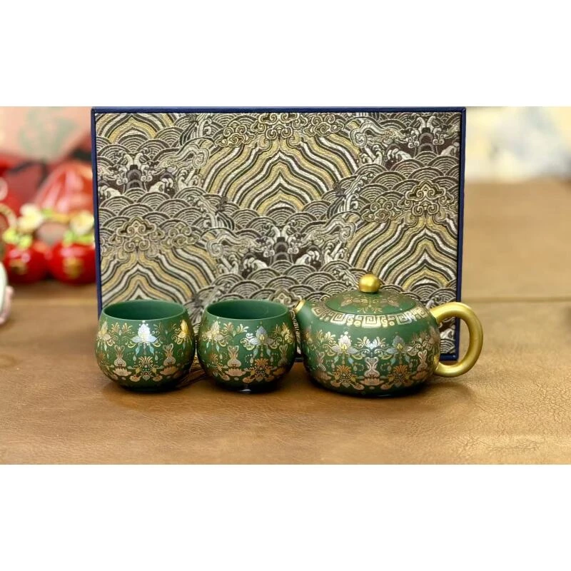 （壶+2杯+礼盒）满彩吉祥花描金西施茶壶+2杯+礼盒whx3067