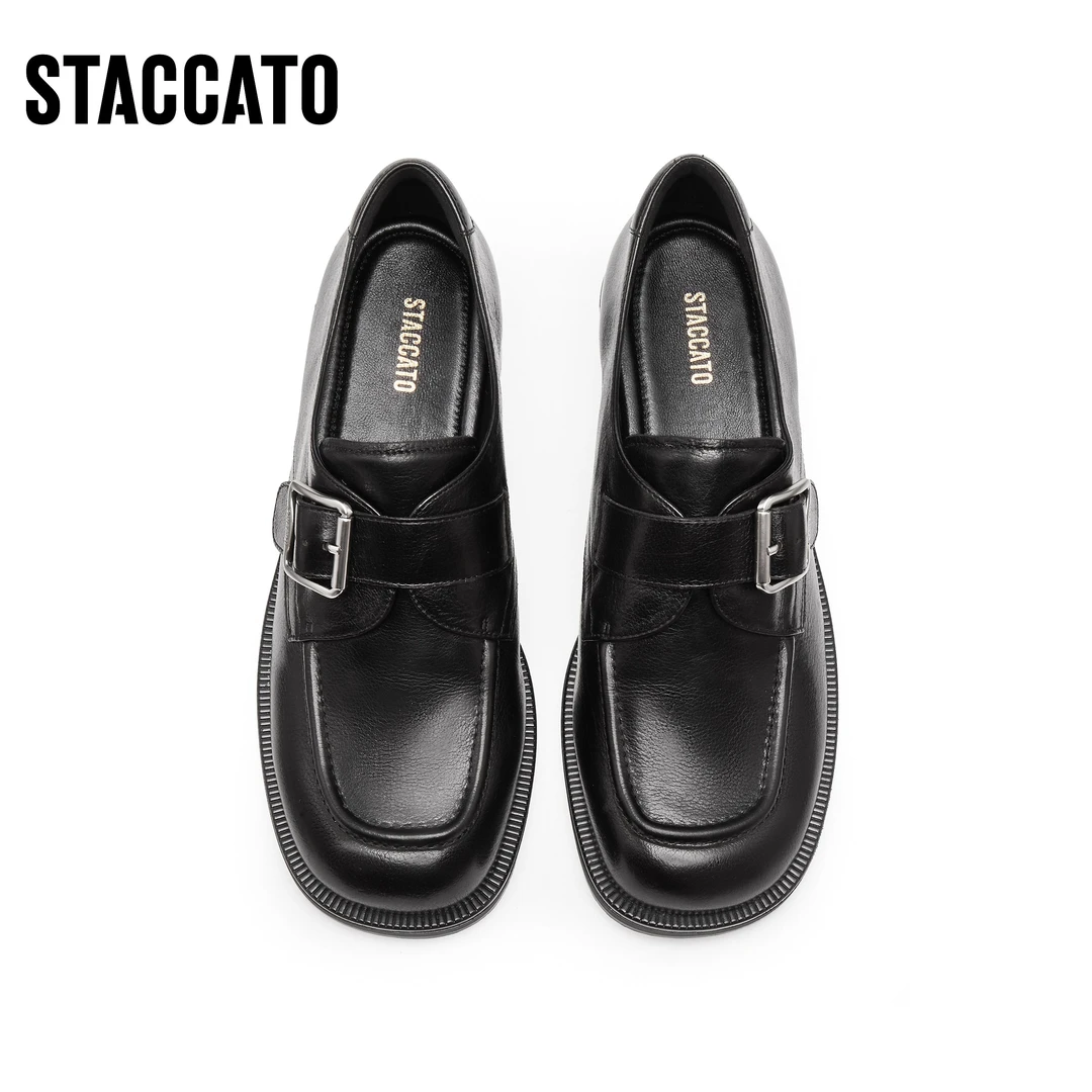 思加图2025新款流光风约克画报英伦风乐福鞋黑色小皮鞋女B8212AM5