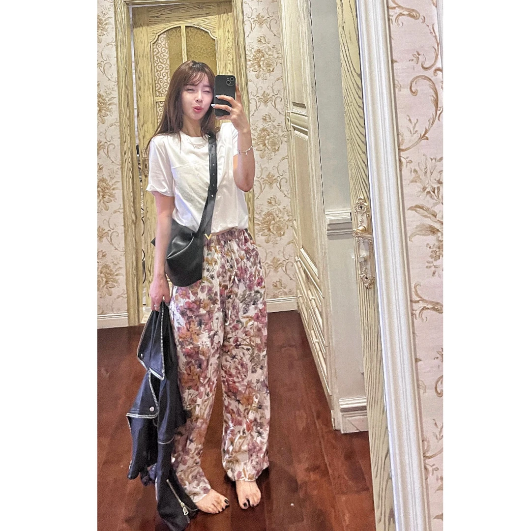 【Azlg】薄款日系潮牌ACE花朵休闲裤加53509T恤套装903A