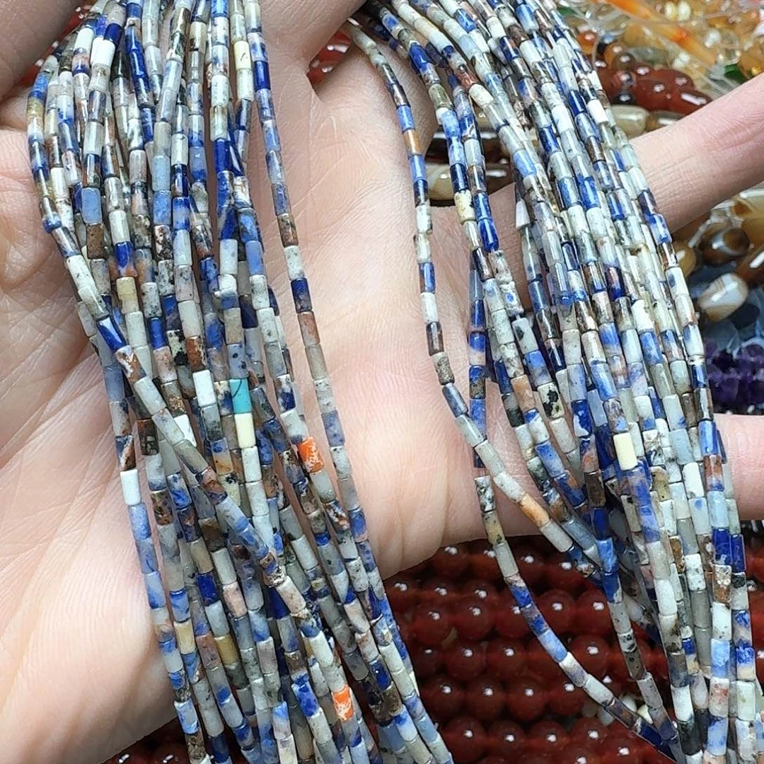 玛瑙/玉髓未镶嵌珠宝半成品一条2x4mm蓝纹石管珠